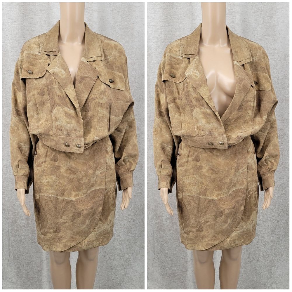 Vintage Silk Snakeskin Print Cropped Jacket Top & Faux Wrap Skirt Matching Set - Picture 8 of 15